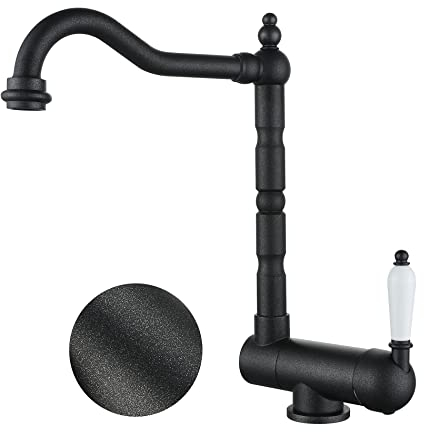 SJQKA Wasserhahn Küche Schwarz, Vorfenster Küchenarmatur Klappbar 180°,Messing Einhebel Mischbatterie Küche 360° Schwenkbar (frosted/black)