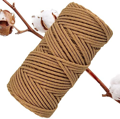 Makramee Garn 4mm x 100m,Baumwollgarn Makramee,Natürliche Makramee Cord,Baumwoll-Bastelschnur,Baumwollseil,zum DIY Handwerk Gewebte Wandbehänge,Ornamente,Hängende Blumentöpfe,Macramé,Boho Deko (Braun)
