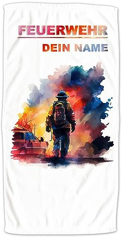 GRAZDesign Badetuch Feuerwehr mit Namen personalisiert | Badehandtuch groß 100x50cm, Kinder & Erwachsene | Handtuch Strandtuch Feuerwehr Geschenke