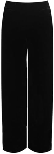 REAL LIFE FASHION LTD Pantalones de terciopelo liso para mujer, elásticos, de pierna ancha, con bolsillos, estilo palazzo, estilo casual, pantalones estirados, tallas grandes 40-56, Negro, 44-46