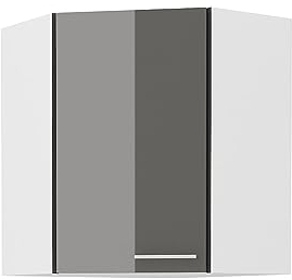 Kuechen-preisbombe Eckhängeschrank 60x60 Küche Lara Grau Glanz + Weiß matt Küchenzeile Küchenblock