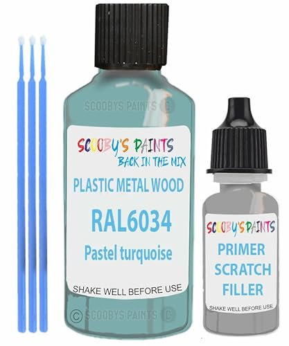 RAL Repair Touch Up Paint Matt Finish for scratch/chip PVC,UPVC,Metal,Plastic,Wood,kitchen,appliances,interior,exterior,porcelain application- with anti-rust primer (Ral6034 Pastel Turquoise)