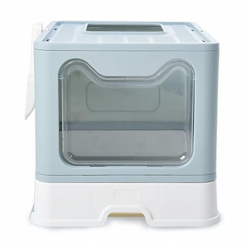 Bandeja de arena para gatos, bandeja de arena para gatos con tapa, gran bandeja de arena plegable con cajón y pala, fácil de limpiar, portátil, WC para gatos grandes y pequeños, XXL,51 × 41 × 38 cm