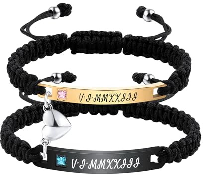 OTXIXTO Personalisierte Passende Armbänder für Paare Einstellbare Geflochtene Paare Armbänder mit Verbindbarem Herz Personalisiertes Gravur Beziehung Name Armband Schmuck Geschenke für Freund Freundin