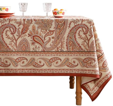 ISAENNE Französische Tischdecke für quadratische Tische, Leinentischdecke mit Cashew-Muster, strapazierfähig, Tischdecke für Esszimmer, Küche, Dekoration, Party, Bankett, 140 x 140 cm