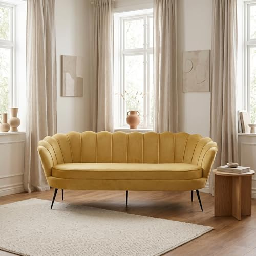 ebuy24 Couch 3 Sitzer - Sofa Nice 3 Personen Velours Currygelb 181x79x78 cm 3er Polstersofa Dreisitzer Wohnzimmersofa modern skandinavisch Stoffsofa Loungesofa Wohnzimmermöbel Sitzcouch Sitzmöbel