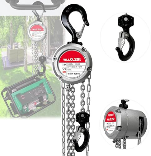 JMbpkduHs Handkettenzug Aus Aluminium, Manueller Kettenzug 0,25/0,5 T, Mit 2 Um 360° Drehbaren Haken, 8 Fuß HubhöHe, Stahl In IndustriequalitäT FüR Lagermaschinen,0.25T-8FT