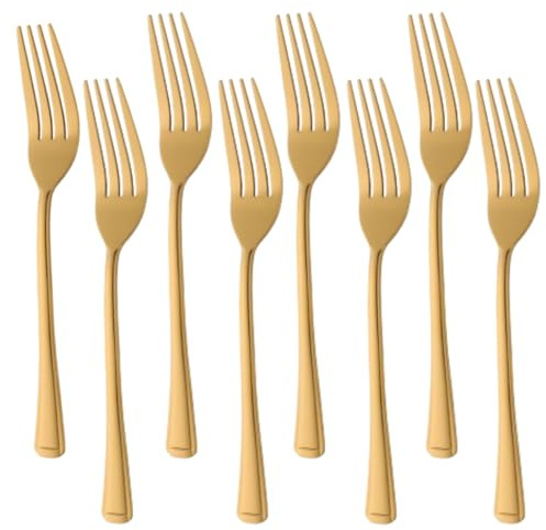 TEAHAHA 8 Piece Dinner Fork Set, Stainless Steel Fork Set， for Home Kitchen or Restaurant，Buffet Steak Table Forks 7.99 Inch (Gold)