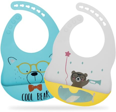 kina - Bavoirs en Silicone pour Bébés avec Poche | Imperméable, Doux, Réglable | Idéal pour le Sevrage | Sans BPA