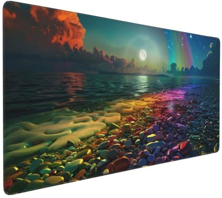 Gaming Mauspad XXL Regenbogen Mousepad 1000x500x4mm Strand Verlängertes Mauspad Schreibtischauflage,Genähte Kanten Mauspad,Verbessert Präzision Geschwindigkeit Wasserdicht Geeignet für Büro und Spiele