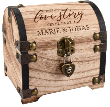 polar-effekt Personalisiertes Hochzeitsgeschenk Schatztruhe mit Gravur - Schatzkiste aus Holz mit Namen - Geldgeschenk zur Verlobung und Jahrestag - ideal für Paare