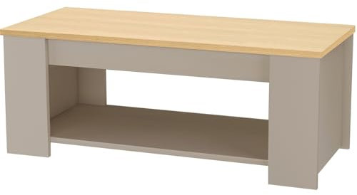Couchtisch >Helmer< Couchtisch Helmer aus Spanplatte/MDF-Folie in Naturholzoptik, 105 cm breit, mit 1 Fach und cremefarbenen Füßen, inkl. Aufbauanleitung ? stilvolles Möbel für Ihr Wohnzimmer.