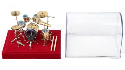 Miniatur-Musikinstrument-Schlagzeug-Set-Modell, Mini-vergoldetes Schlagzeug-Modell, Ornamente, Musikinstrument-Ornament, Trommeln, Urlaubsdekoration (18cm)