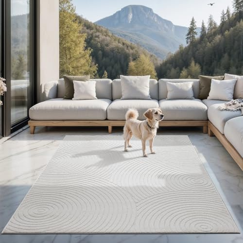 the carpet Santo Plus Outdoor Teppich – Creme, 160 x 220 cm – Wetterfest & Pflegeleicht, Balkon Teppich, Terrasse & Garten, Flachgewebe Indoor & Outdoor, Modern für Wohnzimmer & Schlafzimmer