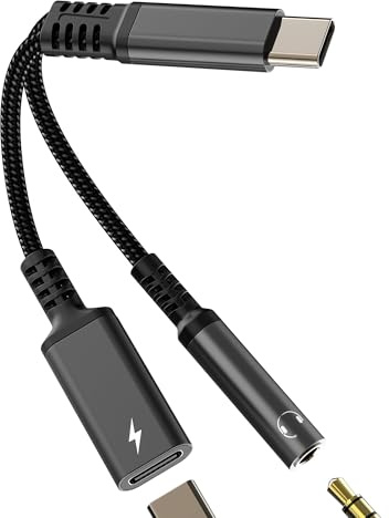 Adaptador de audio USB C a auriculares de 3,5 mm (2 en 1) para Apple Type C Cargar Jack Splitter AUX Headset Cable Dongle para iPhone 16 15 Compatible para Samsung S24 S25 para iPad Headphone