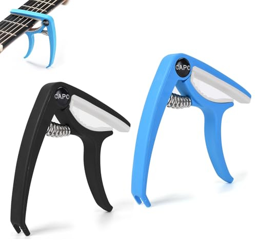 KASESSS 2 Stück Kapodaster für Gitarre, Capo Gitarre Nylon Material, Kapodaster Langlebige, Capodaster für E-Gitarre, Akustik Gitarre, Klassische Gitarre, Westerngitarre, Konzertgitarre (Schwarz,Blau)