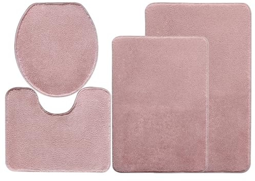 Heavyoff Set Tappeti Bagno 5 Pezzi, Tappeti Assorbente Antiscivolo, Soffice Tappetini Doccia, Lavabile in Lavatrice per doccia, vasche da bagno, Rosa