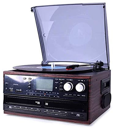 IUBGFTO Vinyl Turntable Record Player, Built-in 3-Speed Phono Preamp, Turntable with Speakers/3-Speed/Dust Cover/Aux-in/USB/FM Radio,Entertainment,Gift