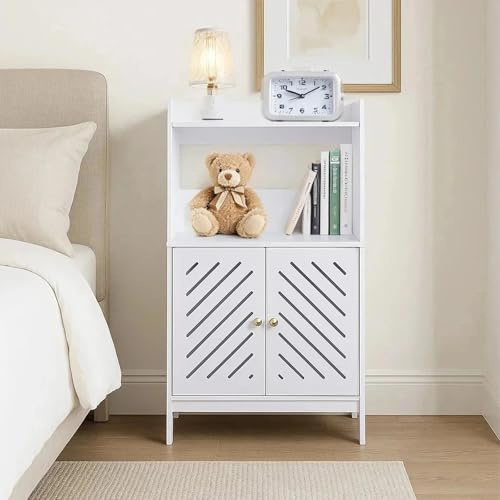 powerking 3-Tier Bathroom Storage Cabinet,Freestanding Organizer with Doors and Shelves,Small White Floor Cabinet for Bathroom,Toilet,Office,Living Room,Kitchen,Hallway Small Space