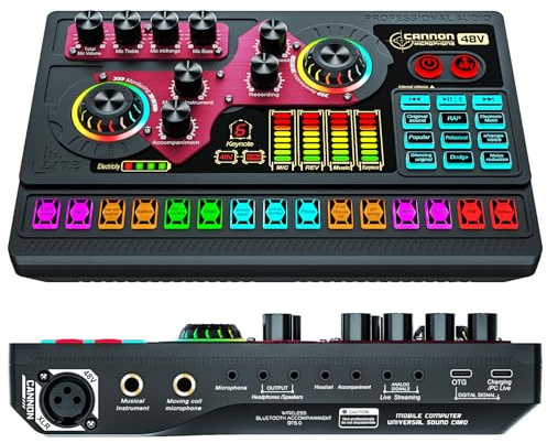 Audio Mixer, Sound Board for Pc/Phone Live Streaming Singing Gaming, for XLR/6.35mm/3.5mm Microphone, X5 Sound Board with Autotune for Gaming, Sining, Sound Card for Live Streaming