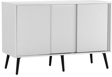 URBNLIVING 3-Door Sliding Sideboard Cabinet with Wooden Legs, Modern Cupboard, Credenza for Living Room, Dining Room or Office, Storage Organizer with Stylish Sliding Doors, Mix & Match Colour Combos