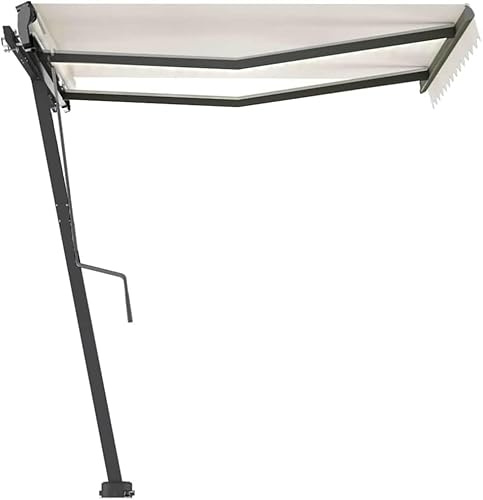 HaoChrymec Markise Manuell Einziehbar mit LED, Pulverbeschichtetes Aluminium, Sonnenschutz für Balkon, Freistehende Markise, Klemmmarkise Balkon, Sonnensegel Balkon, Creme, 300x250 cm