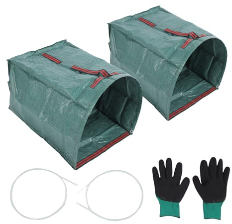 Nurnesy Bolsa de Desecho de Patio de 200l a Gran Capacidad - Colector de Hojas de Espesor Semicírculo de Polvo | Bolsa de Jardín Multifuncional a Prueba de Lluvia con Guantes y Soporte
