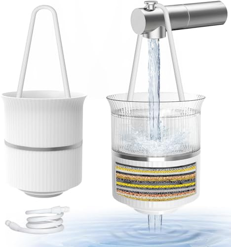Wasserfilter Wasserhahn für Badewanne 16 Stufen, Wasserfilter 9000 Gallonen, Entfernt 99% Chlor, Einfache Installation Ohne Werkzeuge, Weiß