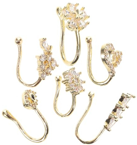 LIGIGWASH 6 pièces Ornements Nez Faux Clou Cuivre avec Formes Lune Étoile Cœur Anneaux Nez Non Percés Ajustables Bijoux Piercing Mode pour Femmes et Hommes