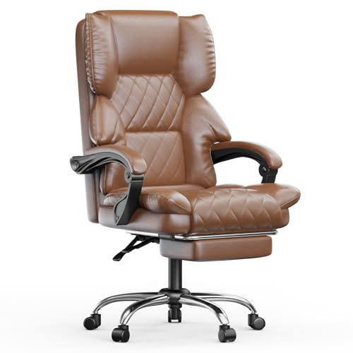 naspaluro Chefsessel Bürostuhl mit Fußstütze, Schreibtischstuhl Ergonomisch, PU Leder Computerstuhl mit Gepolsterter Armlehnen und Weicher Kopfstütze Neigefunktion, Höhenverstellbar Drehstuhl, Braun