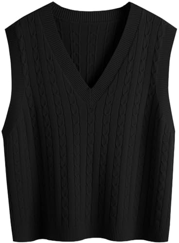SUNSESS Women's Sleeveless Jumper V Neck Sweater Vest Cable Knit Tank Top