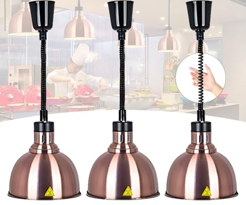 BOVDC Lampada Riscaldante per Alimenti Regolabile, Diametro 19 cm/25 cm | Lampade Scaldavivande Cucina 19cm/25cm, Lampade Riscaldanti Cucina Ristorante, 250W Sospeso Lampada Scalda Piatti Ristorante
