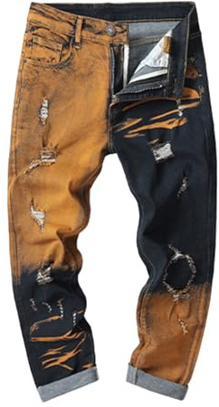 Jeans da uomo Slim Fit Stretch Jeans Regular Fit Denim Pantaloni Seradem Gamba Inverno Casual Jeans alla moda Streetwear Straight Leg Jeans a tubo, Outdoor Hip Hop, O giallo, 36