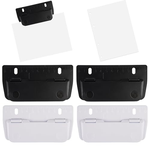 4 Stück Mini Taschenlocher zum Einheften für Ordner Schule, Büro, Zuhause | Tragbarer Locher für Ordner Kunststoff, Mini-Taschenlocher für Etikettenbindung, Locher Klein mit 12 cm Skala (Weiß+Schwarz)
