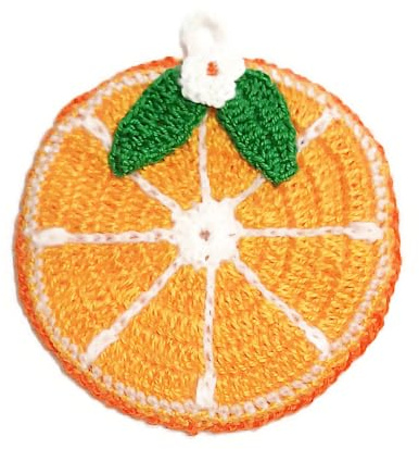 Presina limone gialla e arancione ad uncinetto 13x15 cm, in Acrilico, Protezione Calore Cucina, Idea Regalo Mamma e Nonna (11PRS)