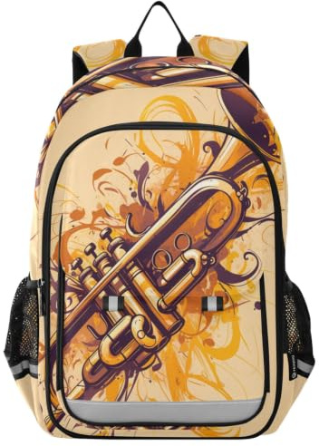 Linnyio Classique De La Musique De Trompette DoréE Sac à Dos Scolaire pour Enfants et Adolescents,IdéAl pour L'école et Les Voyages