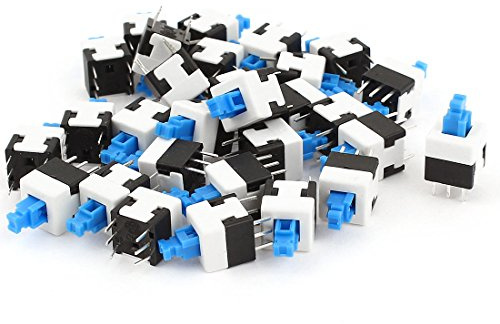 sourcingmap® 30 Pcs 6Pins Square 8mmx8mm Latching Type DPDT Mini Push Button Switch