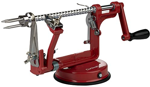Apple Peeler and Corer - Durable Heavy Duty Chrome Cast Iron w Powerful Countertop Suction, Hand Crank for Fruits, Potatoes or Veggies, Fall Picking Season- Thanksgiving Pie Dessert Baking, Xmas Gift