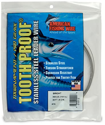 AFW #19 Tooth Proof Stainless Steel Single Strand Leader Wire, 360 lb Test, Bright, 30 ft