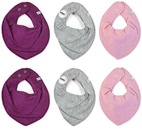 Pippi 6er Pack Baby Mädchen Halstuch, Farbe: Rosa, Grau und Lila, One Size