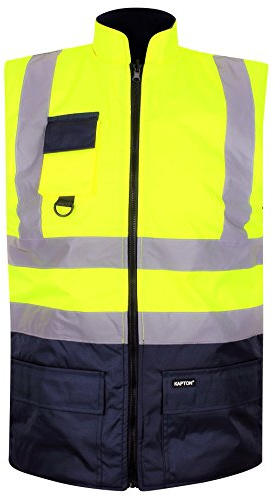 HuntaDeal Hi Viz VIS Bodywarmer Fleece Lined Reversible High Visibility Reflective Waterproof Workwear Security Safety Wear Warm Gilet Waistcoat Body Warmer Padded Vest