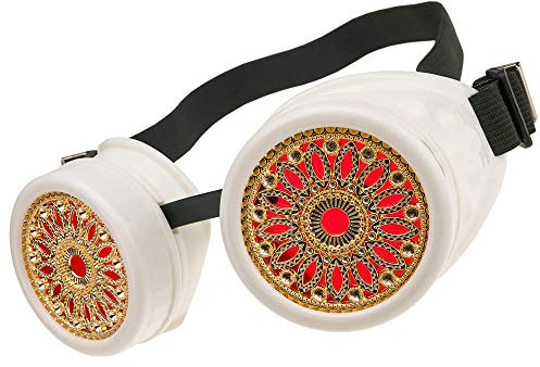 MFAZ Morefaz Ltd Schutzbrille Schweißen Sonnenbrille Welding Cyber Goggles Steampunk Goth Round Cosplay Brille Party Fancy Dress (White Design)
