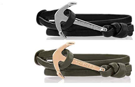 VIKINGS Anker Pärchen Armband 2er Set Leder Schwarz Olivgrün, Anker Leder Schwarz Olivgrün:Schwarz - Silber/Olivgrün - Gold