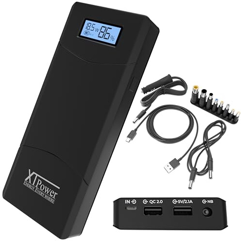XTPower® XT-20000QC3 Powerbank Modern DC + USB QC3 Battery with 20100 mAh - 1x USB, 1x USB QC3 and DC Connection from 5 to 24 V 65 W Max. - Power Bank for Laptop, Tablet, iPhone, Galaxy, etc.