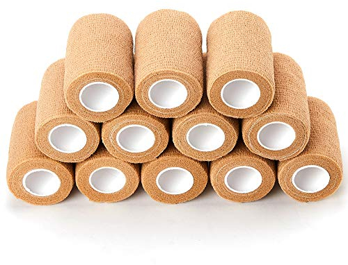 12 Rolls Self Adhesive Bandage Wrap, 7.5cm X 4.5m, Cohesive Bandages Vet Wrap Bandage Tape (Beige)