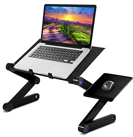 Greensen Laptopställ aluminium laptopbord fällbart sängbord laptop stativ höjdjusterbart laptopbord ergonomisk laptophållare med ventilationsbas och mushållare, svart