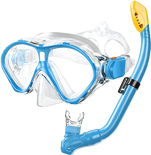 Gintenco Kids Snorkel Set, Diving Mask for Children as Unisex Kids Swimming Goggles, Anti-Fog Diving Mask and Dry Top Snorkel Combo Set for Junior and Youth