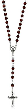 Eurofusioni Holz katholisch Rosenkranz herren und damen - Braune Holz perlen kette und versilbertes Kreuz
