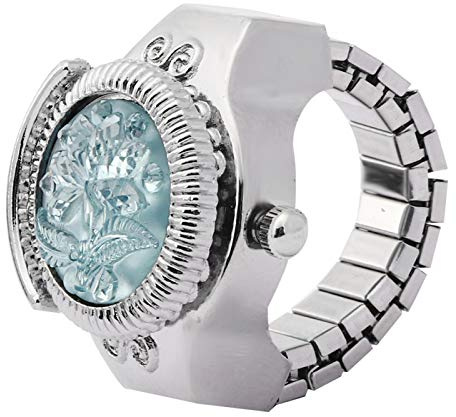 DAUERHAFT Reloj con Anillo de Dedo ,Tapa abatible Redonda ,Flor Rosa para Mujer ,Reloj de Cuarzo ,preciso ,con Correa elástica ,único y de Moda(Lago Azul)