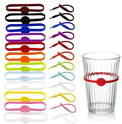 Mecmbj 24 Stück Glasmarkierer Silikon, Glas Markierung Trinkgläser, Wiederverwendbare, Bunte Glasmarker, Gläser Markieren für Trinkglas Cocktail Champagner Bar Party Hochzeit